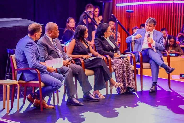 Minister of Social Development and Assistance, Family and Fight against Hunger, Wellington Dias, during the “SDG Moment” event at the United Nations (UN) headquarters in New York. Photo: Roberta Aline/MDS