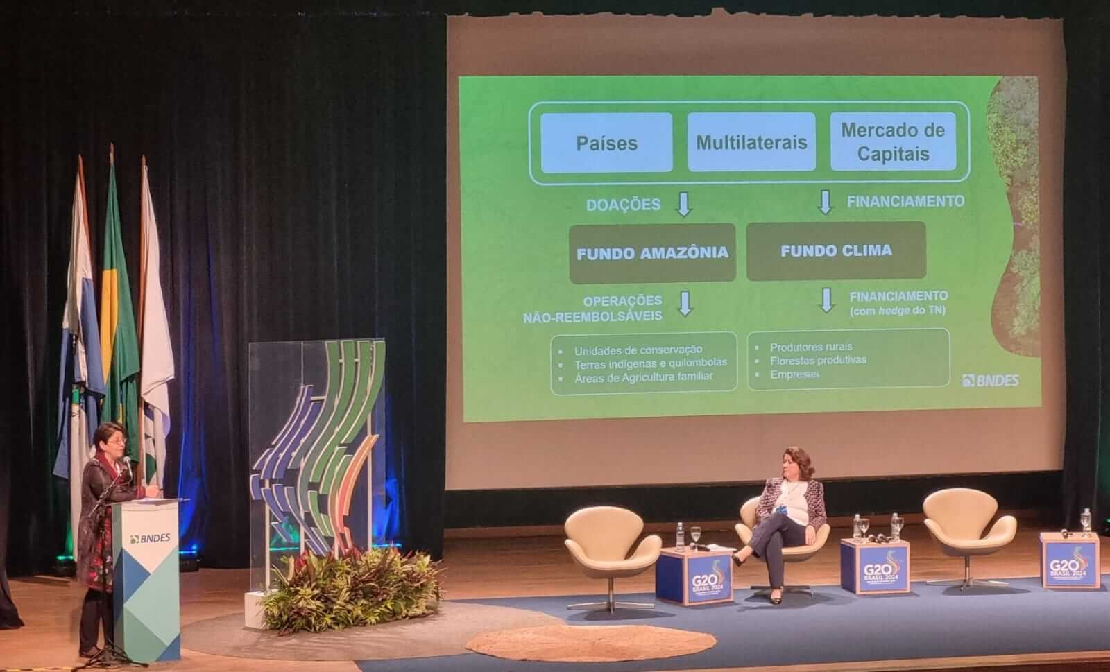 Tereza Campello, directora socioambiental del BNDES, presentando el Arco de la Restauración durante el Estados del Futuro, un evento paralelo al G20. Foto: Everton Victor