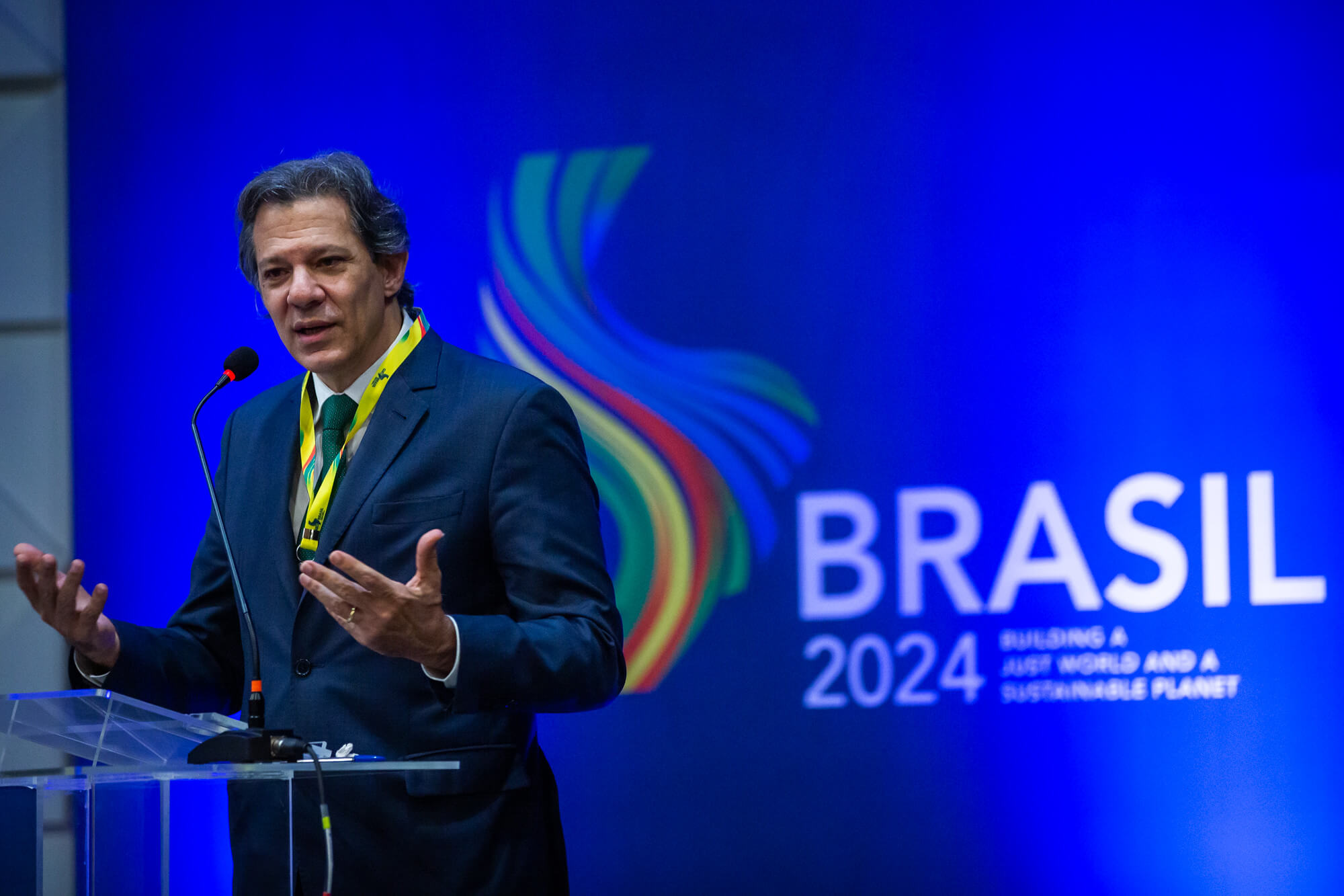 Ministro da Fazenda do Brasil, Fernando Haddad, ressaltou a importância do Brasil como modelo para mudanças estruturais e propostas de reformulação de instituições e práticas fiscais globais. Foto: Diogo Zacarias/MF
