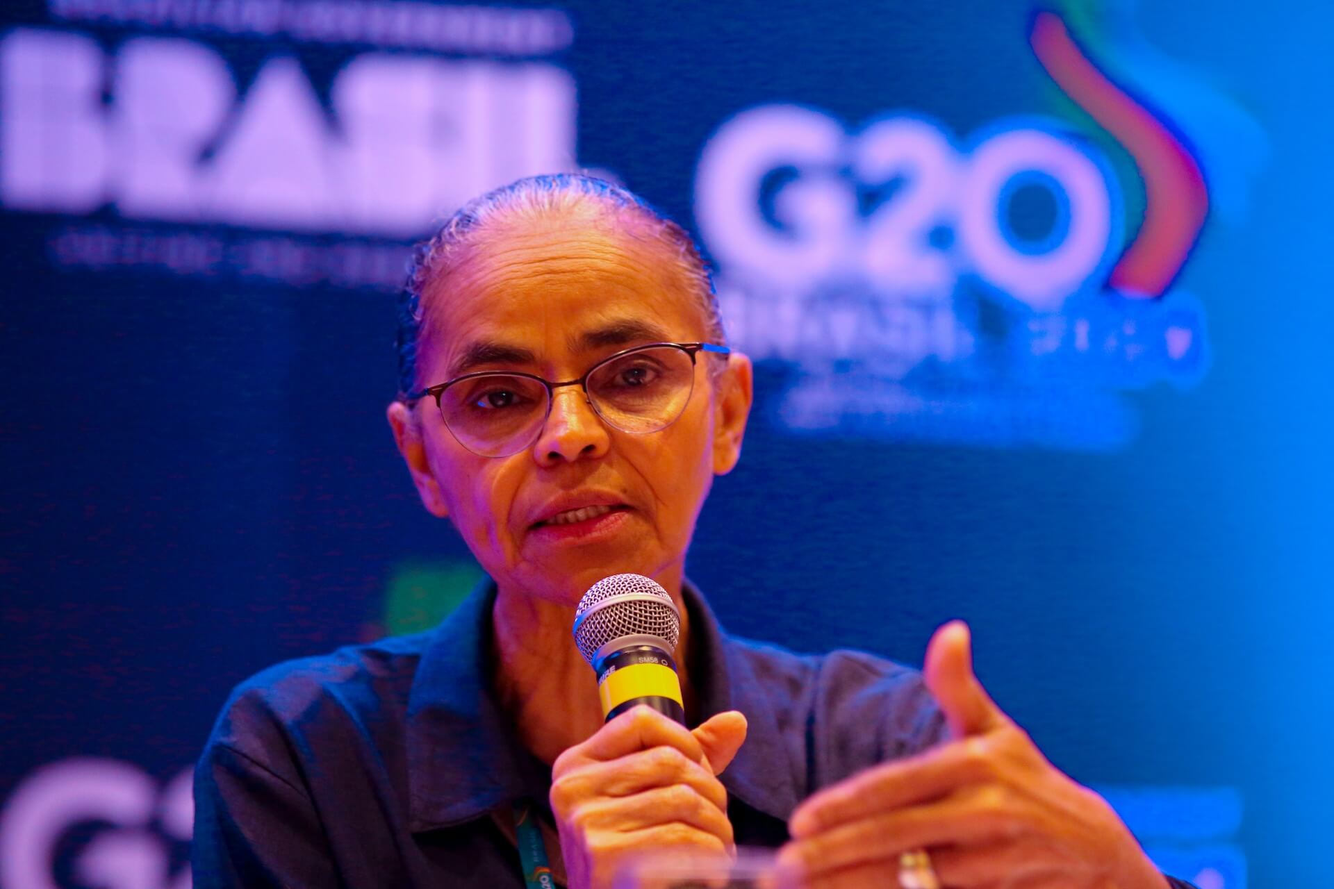 A ministra do Meio Ambiente do Brasil, Marina Silva, durante reunião da Iniciativa de Bioeconomia do G20, no Rio de Janeiro. Foto: Raquel Camargo | Prefeitura Comitê Rio G20