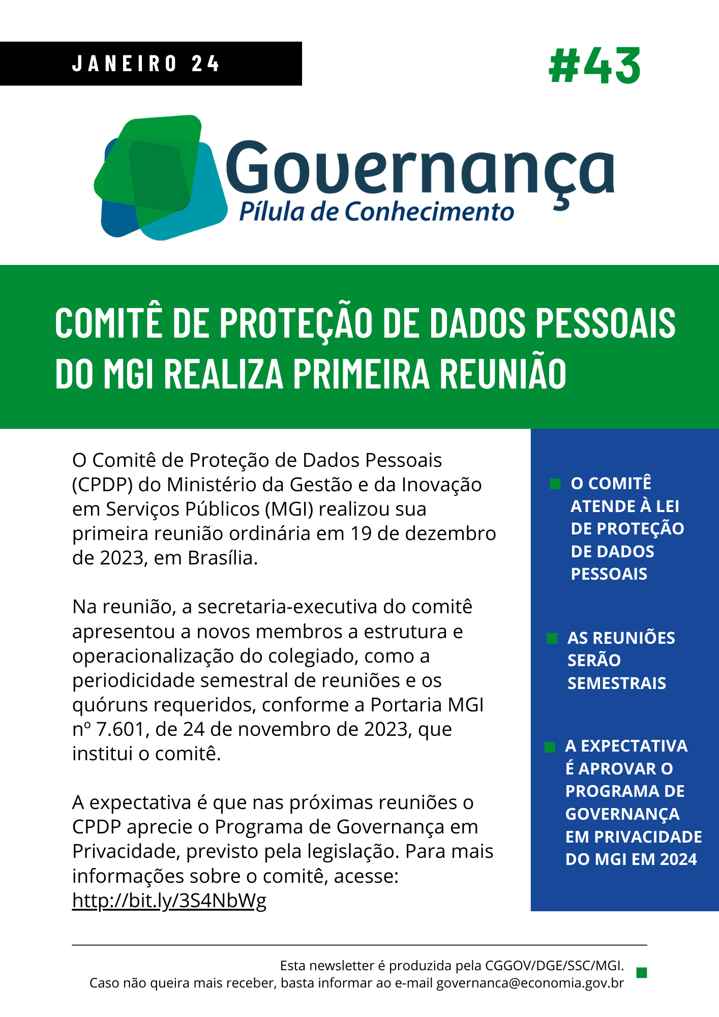 COMITÊ DE PROTEÇÃO DE DADOS PESSOAIS DO MGI REALIZA PRIMEIRA REUNIÃO