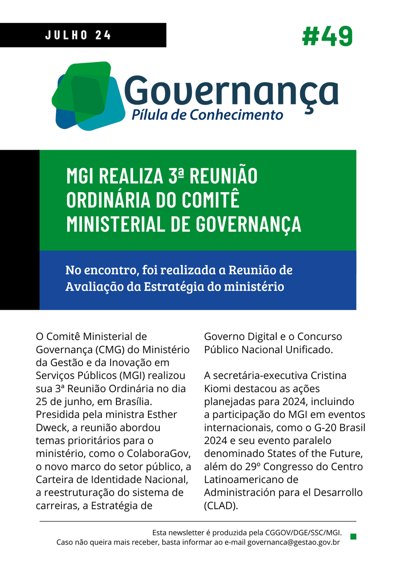 MGI REALIZA 3ª REUNIÃO ORDINÁRIA DO COMITÊ MINISTERIAL DE GOVERNANÇA