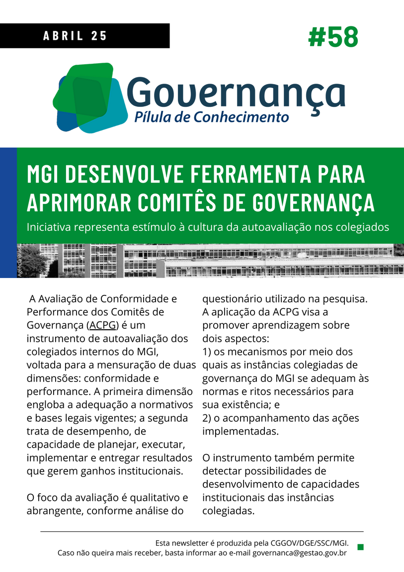 MGI DESENVOLVE FERRAMENTA PARA APRIMORAR COMITÊS DE GOVERNANÇA