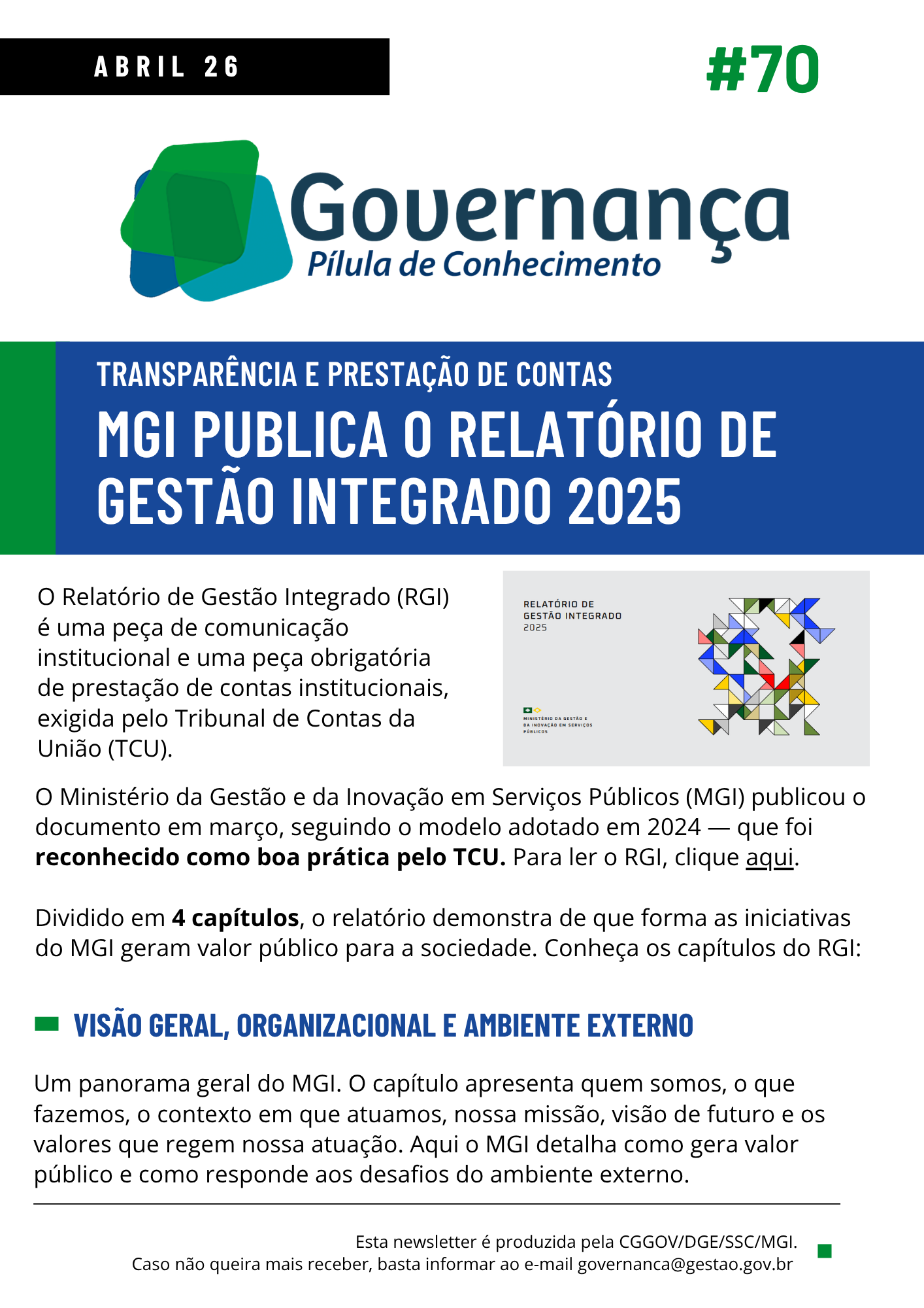 MGI publica o Relatório de Gestão Integrado 2025