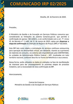 Aviso de dispensa de confirmação