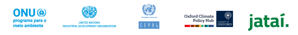 Logos ONU, Unido United Nations Industrial Development Organization, CEPAL, Oxford Climate Policy Hub e Jataí