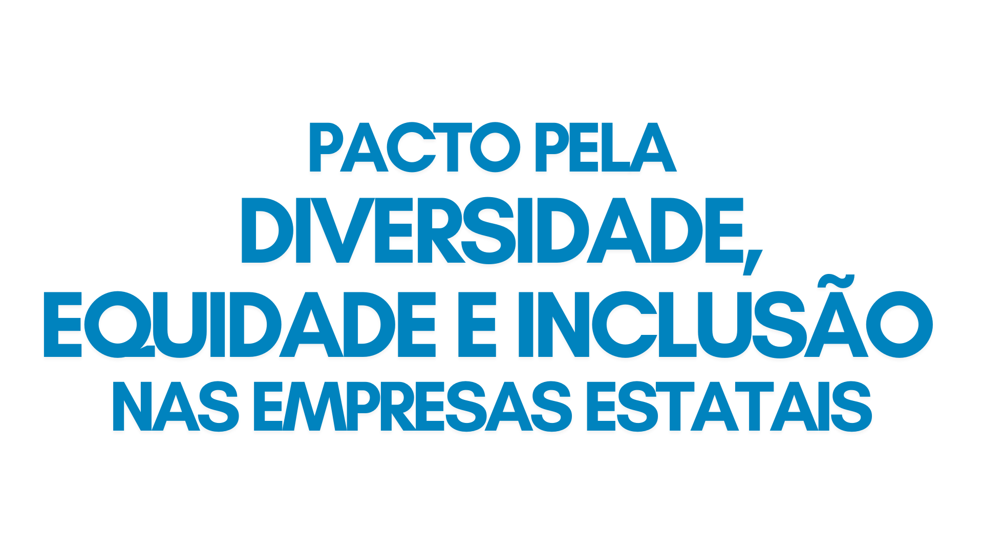 Imagem com fundo claro, contendo à esquerda um símbolo circular formado por quatro segmentos coloridos (azul, verde, amarelo e vermelho), sugerindo diversidade. À direita, aparece o texto em azul e preto: “Pacto pela Diversidade, Equidade e Inclusão nas empresas estatais”, indicando uma iniciativa voltada à promoção de diversidade e inclusão no contexto de empresas públicas.