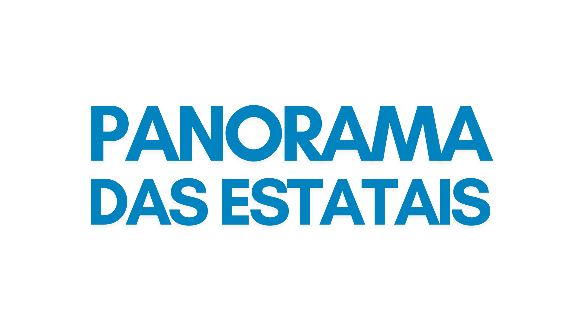 Imagem com fundo claro, contendo à esquerda um símbolo gráfico composto por formas geométricas e circulares em cores azul, verde, amarelo e vermelho, criando um estilo abstrato e moderno. À direita, aparece o texto “PANORAMA DAS ESTATAIS”, sendo “PANORAMA DAS” em letras menores e “ESTATAIS” em destaque maior, ambas em tom de cinza escuro, representando um título institucional relacionado a uma visão geral das empresas estatais.