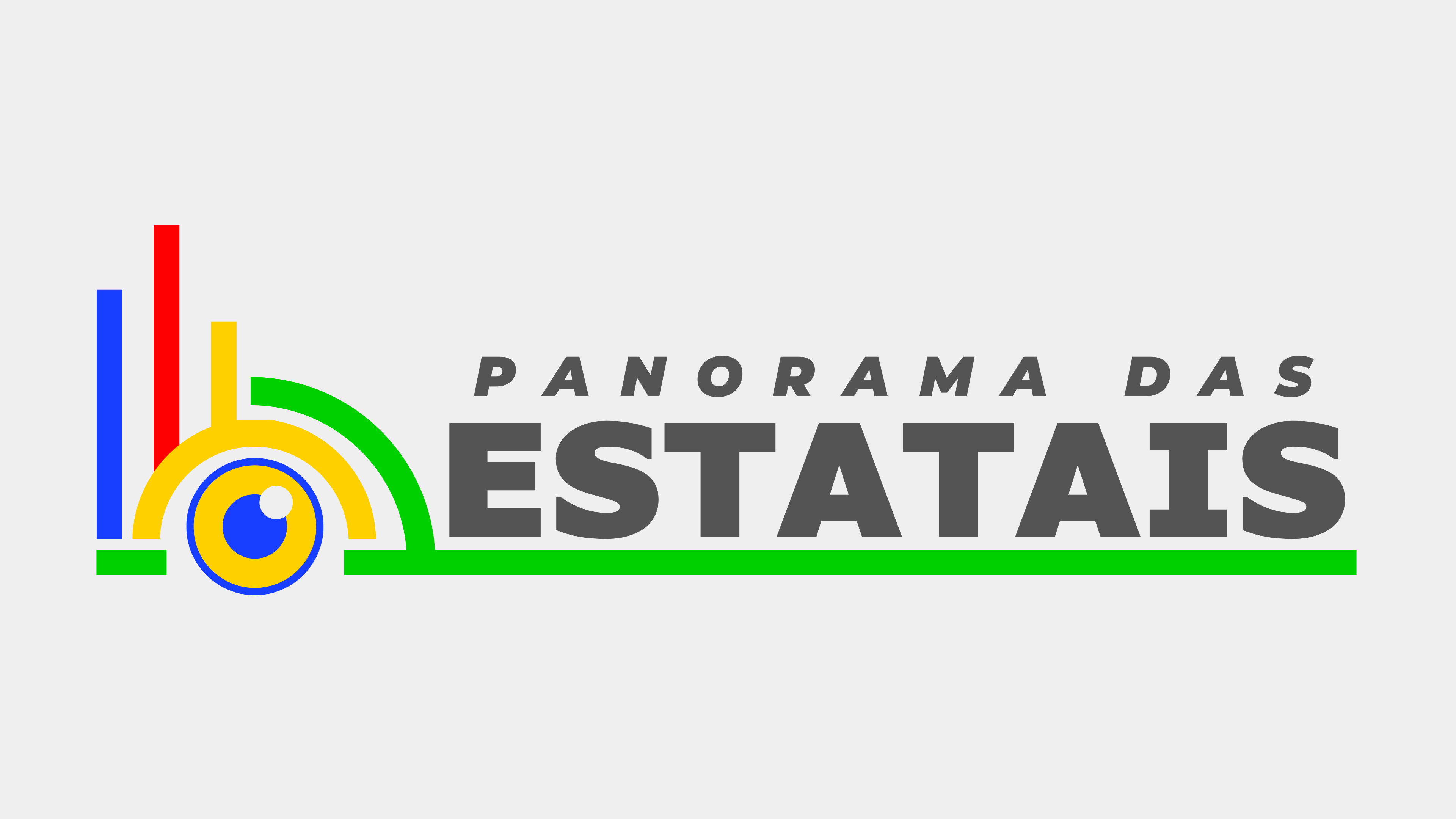 Imagem com fundo claro, contendo à esquerda um símbolo gráfico composto por formas geométricas e circulares em cores azul, verde, amarelo e vermelho, criando um estilo abstrato e moderno. À direita, aparece o texto “PANORAMA DAS ESTATAIS”, sendo “PANORAMA DAS” em letras menores e “ESTATAIS” em destaque maior, ambas em tom de cinza escuro, representando um título institucional relacionado a uma visão geral das empresas estatais.