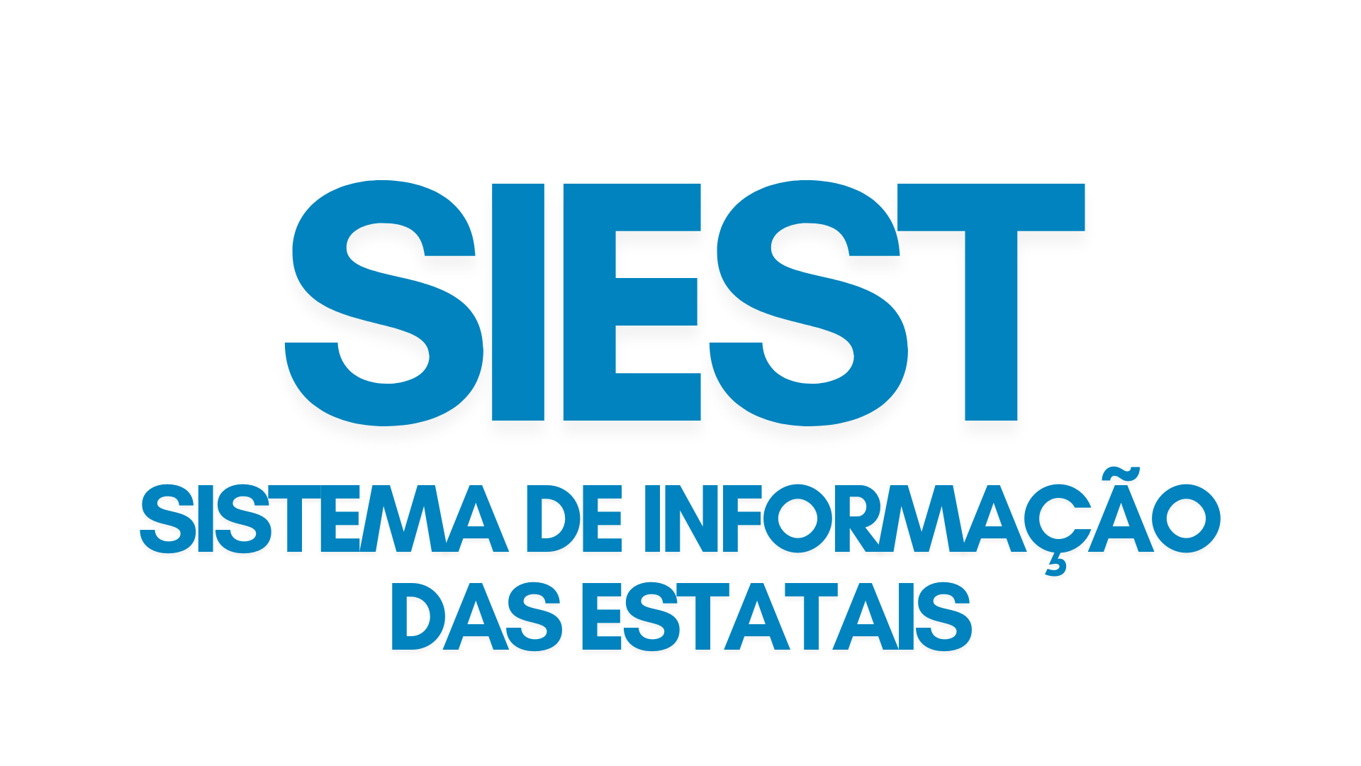 Imagem com fundo claro, contendo ao centro o logotipo “SIEST” em letras grandes e estilizadas em tons de azul, verde e amarelo. Abaixo, está o texto “Sistema de Informação das Estatais” em azul escuro. O conjunto apresenta uma identidade visual institucional associada a um sistema de gestão de informações sobre empresas estatais.