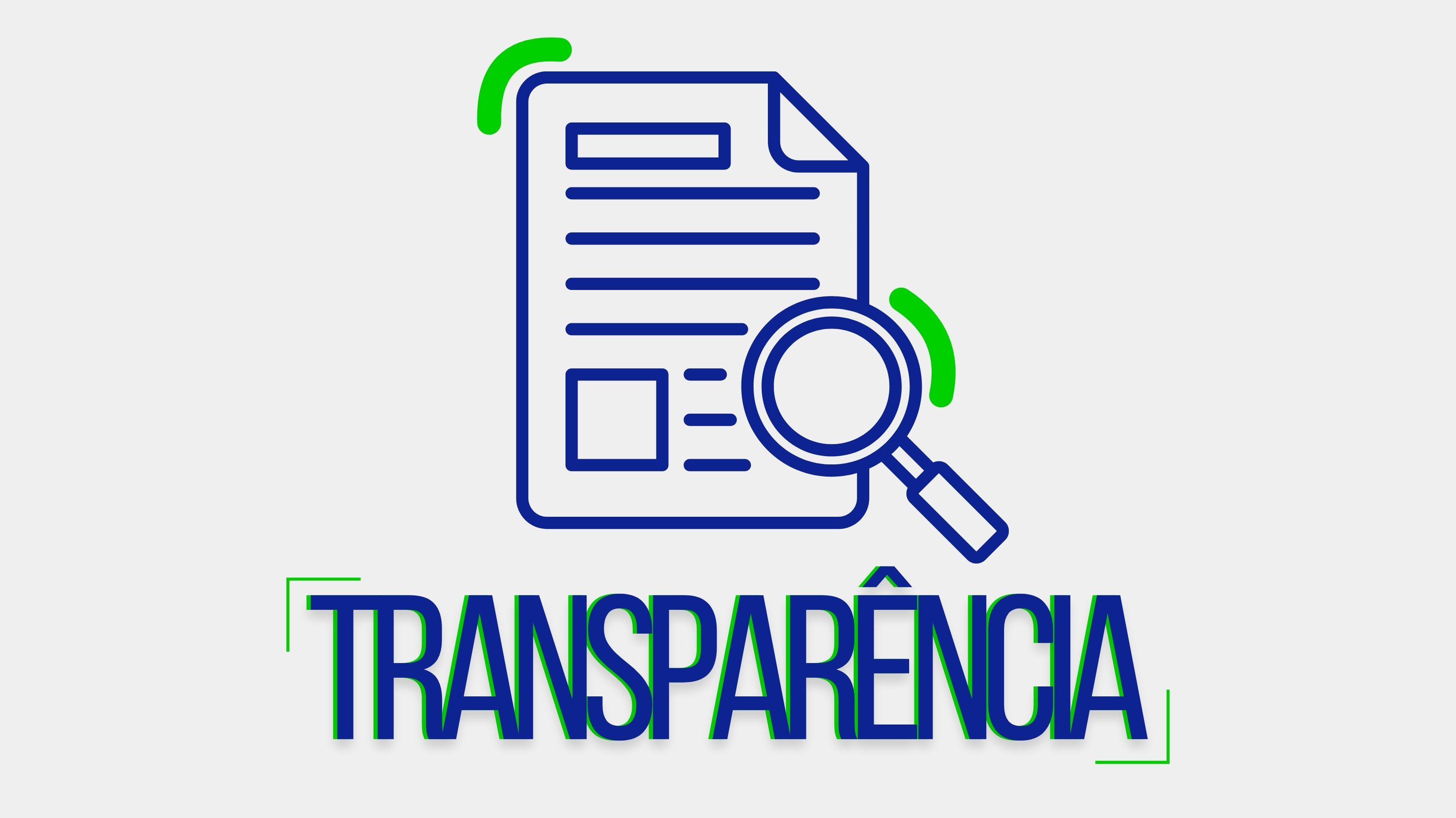 Imagem com fundo cinza escrito "TRASNPARÊNCIA" em azul. Elemento de uma lupa sobre um papel.
