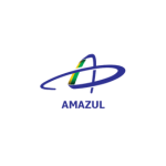 Imagem com fundo claro exibindo o logotipo “Amazul”. Ao centro, há um símbolo gráfico formado por linhas curvas e sobrepostas em azul, com detalhe em verde e amarelo, sugerindo movimento e tecnologia. Abaixo do símbolo, aparece a palavra “AMAZUL” em letras maiúsculas na cor azul. O conjunto representa uma identidade visual institucional associada à área tecnológica e nuclear.
