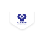 Imagem com fundo claro exibindo o logotipo “CODERN”. No centro, há um símbolo em azul escuro com formato geométrico que envolve um losango com um círculo interno estilizado. Abaixo do símbolo, aparece o texto “CODERN” em letras maiúsculas na cor azul, compondo uma identidade visual institucional ligada à área portuária.