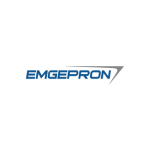 Logo sobre fundo claro com tipografia simples e moderna. No centro, aparece a palavra “EMGEPRON” em letras maiúsculas na cor azul, com traços levemente inclinados que sugerem movimento. À direita do texto, há um elemento gráfico em forma de linha ou seta estilizada em cinza, apontando para a direita, transmitindo ideia de avanço ou direção.