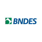 Imagem com fundo claro exibindo o logotipo “BNDES”. À esquerda, há um símbolo geométrico em verde composto por formas triangulares e retas que formam um desenho abstrato. À direita, aparece o texto “BNDES” em letras maiúsculas na cor azul, compondo uma identidade visual institucional ligada ao setor de desenvolvimento econômico.