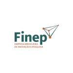 Logo sobre fundo claro com elementos de texto e um símbolo gráfico. À esquerda, aparece a palavra “Finep”, com a letra inicial em verde escuro e as demais em um tom mais suave, em estilo simples e moderno. Abaixo do nome, há o texto menor “EMPRESA BRASILEIRA DE INOVAÇÃO E PESQUISA” em cor laranja. À direita, há um símbolo formado por linhas finas que conectam pequenos pontos, criando uma figura geométrica que lembra uma rede ou molécula, sugerindo tecnologia, ciência e inovação.
