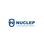 Logo sobre fundo claro com símbolo e texto em azul. À esquerda, há um emblema que combina as letras “N” e “C” dentro de um formato geométrico arredondado, sugerindo integração e engenharia. À direita do símbolo, aparece a palavra “NUCLEP” em letras maiúsculas azuis e, logo abaixo, em tamanho menor, o texto “NUCLEBRÁS EQUIPAMENTOS PESADOS S.A.”, indicando o nome completo da empresa com estilo institucional e técnico.