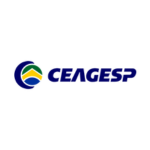 Imagem com fundo claro exibindo o logotipo “CEAGESP”. À esquerda, há um símbolo circular formado por curvas nas cores azul, verde e amarela. À direita, aparece o texto “CEAGESP” em letras maiúsculas na cor azul escuro, representando uma identidade visual institucional ligada ao abastecimento e gestão de entrepostos.