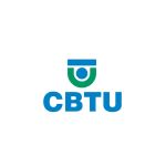 Imagem com fundo claro exibindo o logotipo “CBTU”. No centro, há um símbolo em azul e verde formado por um círculo e um semicírculo que lembram uma letra estilizada. Abaixo do símbolo, aparece o texto “CBTU” em letras maiúsculas na cor azul, representando uma identidade visual institucional ligada ao transporte urbano.