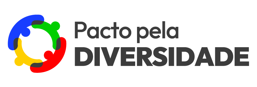 Card com fundo branco, simbolo de pessoas se abraçando coloridos, representando a diversidade