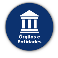 Card azul com pessoas em prédio representando o governo