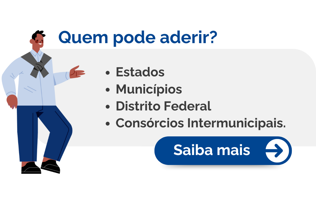 Homem apontando para lista de entes que podem aderir ao Propen. Banner tem link para saiba mais sobre o assunto.