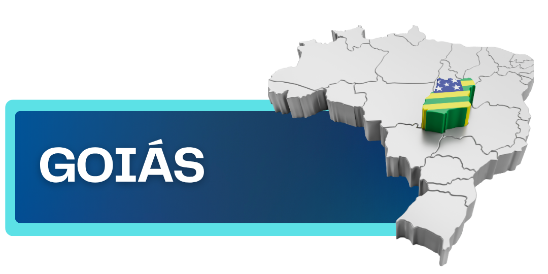 Botão azul com Mapa do Brasil com estado do Goiás destacado para contatos do estado