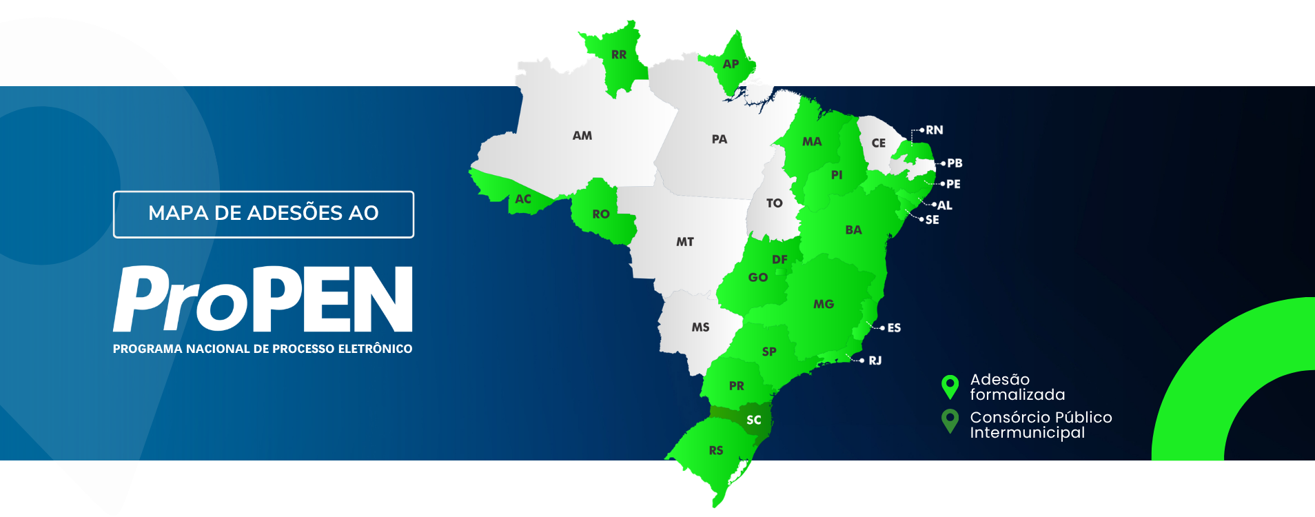 mapa com estados que aderiram ou estão em adesão
