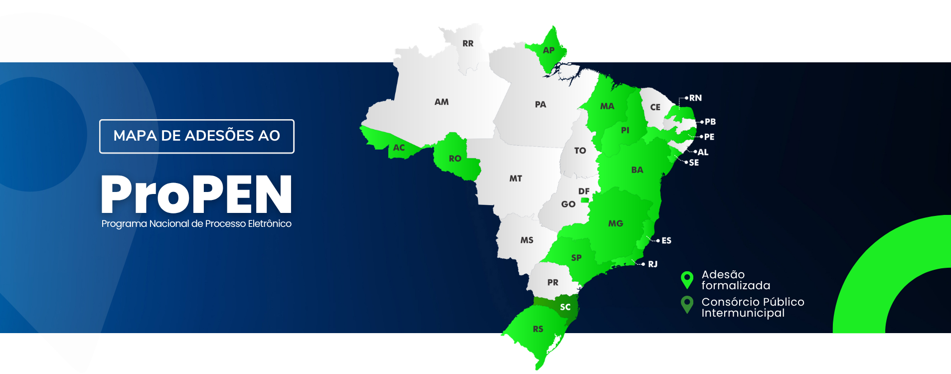 mapa com estados que aderiram ou estão em adesão