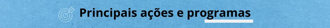 Banner com fundo azul texturizado, contendo um ícone de alvo à esquerda e o texto em destaque “Principais ações e programas”.