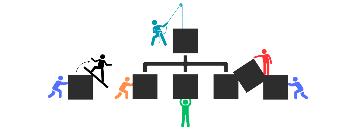 Figura com bonecos segurando um organograma.