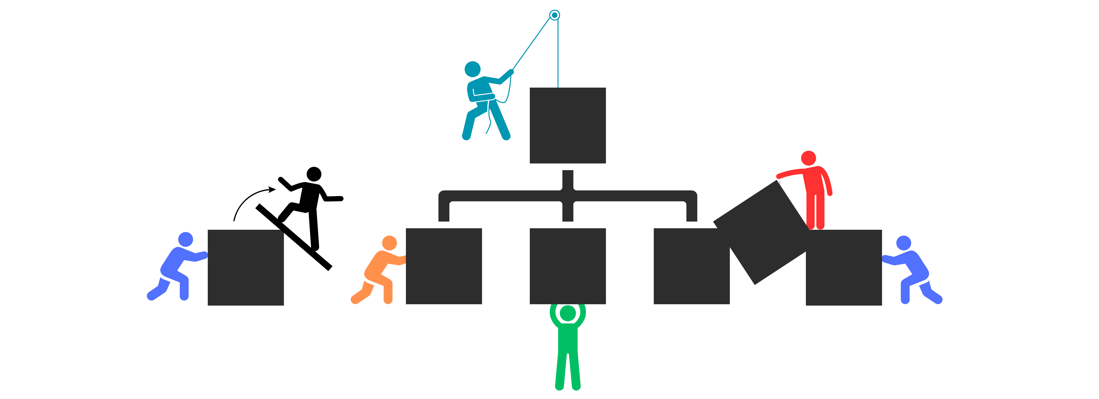 Figura com bonecos segurando um organograma.