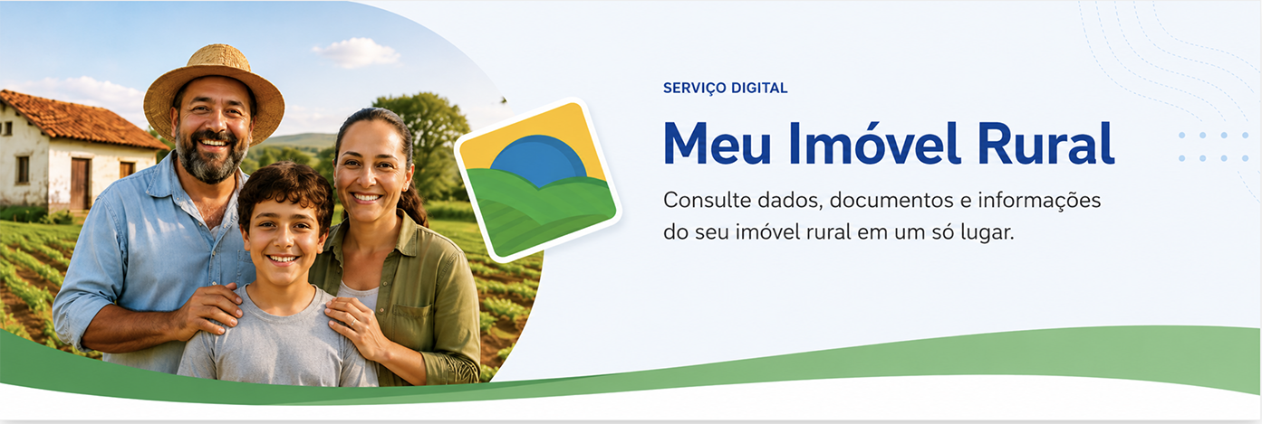 Imagem de família em ambiente rural. Texto: "Meu Imóvel Rural"