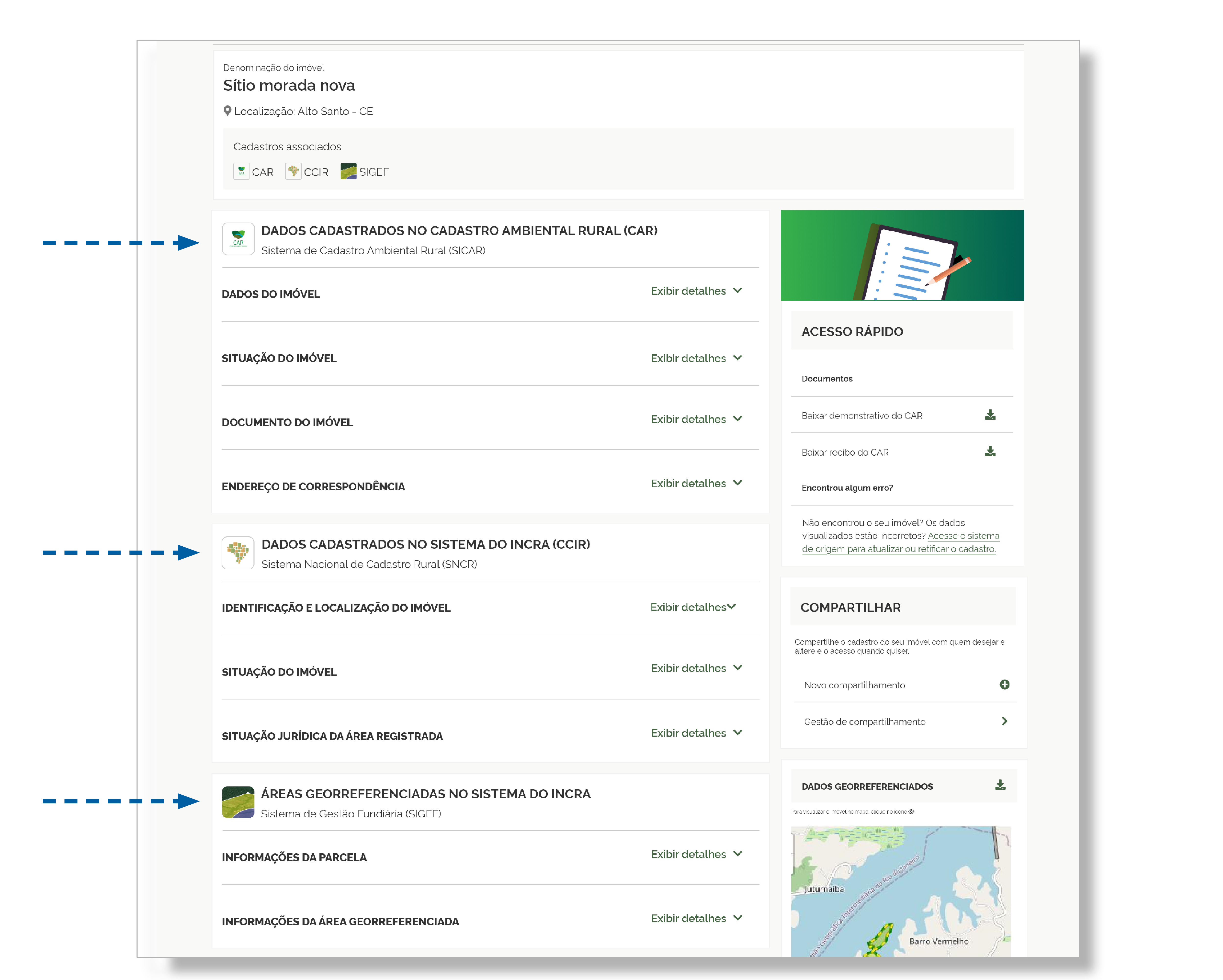Visualizar dados e baixar documentos de imóveis rurais