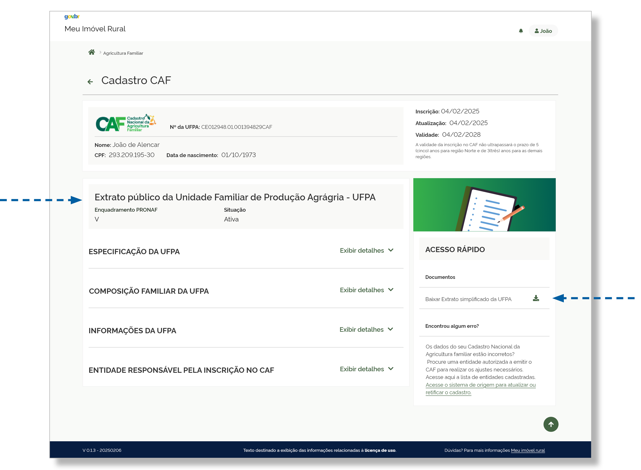 Visualizar dados e baixar documentos do Cadastro da Agricultura Familiar (CAF)