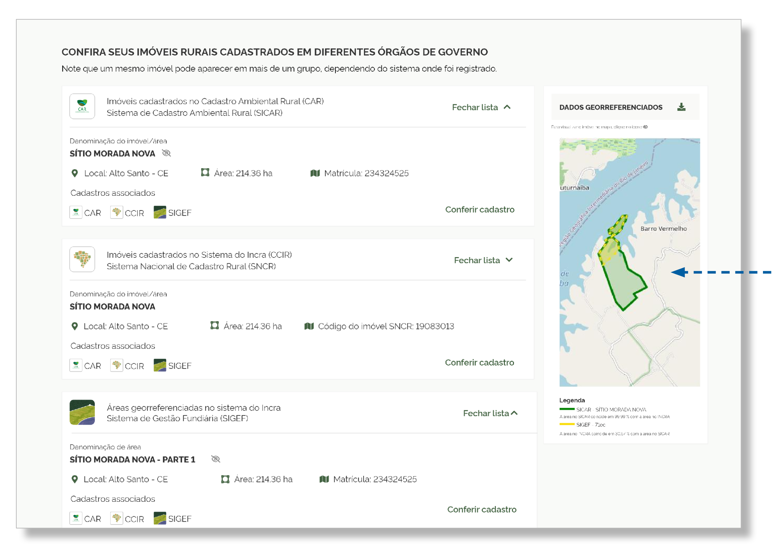 Visualizar no mapa os polígonos do CAR e do SIGEF