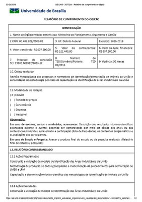 RELATÓRIO DE CUMPRIMENTO DO OBJETO - Termo de Execução Descentralizada nº 009/2016 