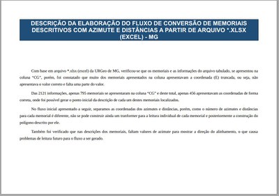 Relatório de conversão de memoriais com azimute e distância