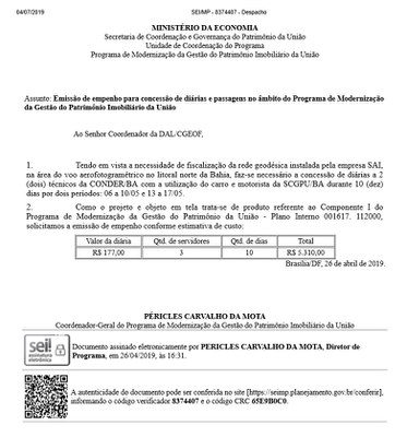 Despacho DIPRO – SPU SEI 8374407 