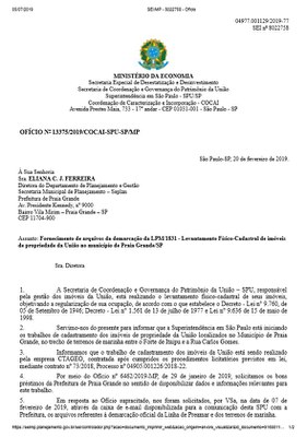 OFÍCIO Nº 13375/2019/COCAI-SPU-SP/MP 