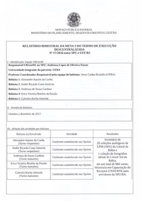 Relatório Bimestral da Meta 3 do Termo de Execução Descentralizada Nº 17/2016 entre a SPU e UFF/RJ