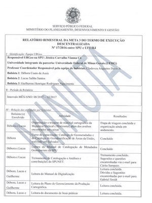 Relatório Bimestral da Meta 3 do Termo de Execução Descentralizada Nº 17/2016 entre a SPU e UFF/RJ