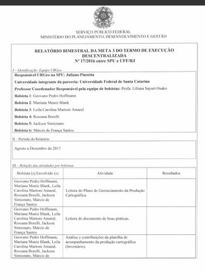 Relatório Bimestral da Meta 3 do Termo de Execução Descentralizada Nº 17/2016 entre a SPU e UFF/RJ