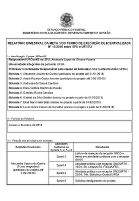 Relatório Bimestral da Meta 3 do Termo de Execução Descentralizada Nº 17/2016 entre a SPU e UFF/RJ