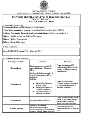 Relatório Bimestral da Meta 3 do Termo de Execução Descentralizada Nº 17/2016 entre a SPU e UFF/RJ