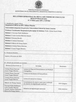RELATÓRIO BIMESTRAL DA META 3 DO TERMO DE EXECUÇÃO DESCENTRALIZADA  Nº 17/2016 entre SPU e UFF/RJ