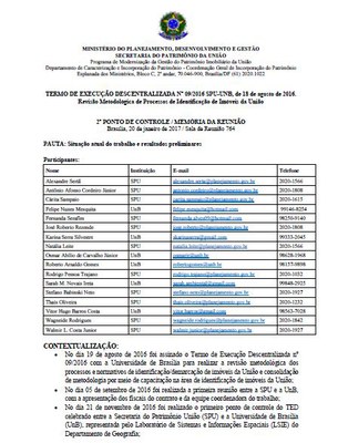 TERMO DE EXECUÇÃO DESCENTRALIZADA Nº 09/2016 SPU-UNB, de 18 de agosto de 2016.