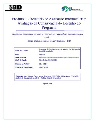 Produto 1 - Relatório de Avaliação Intermediária:  Avaliação da Consistência do Desenho do Programa