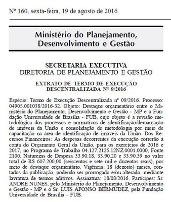 Publicação Extrato TED nº 09/2016