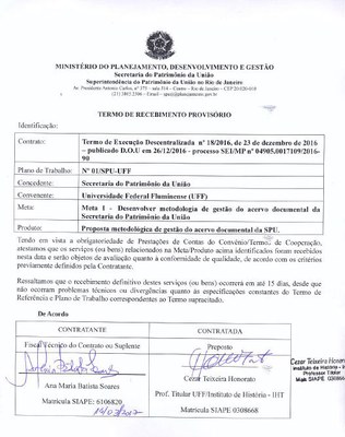 Projeto Acervo Documental - Termo de Recebimento Provisório